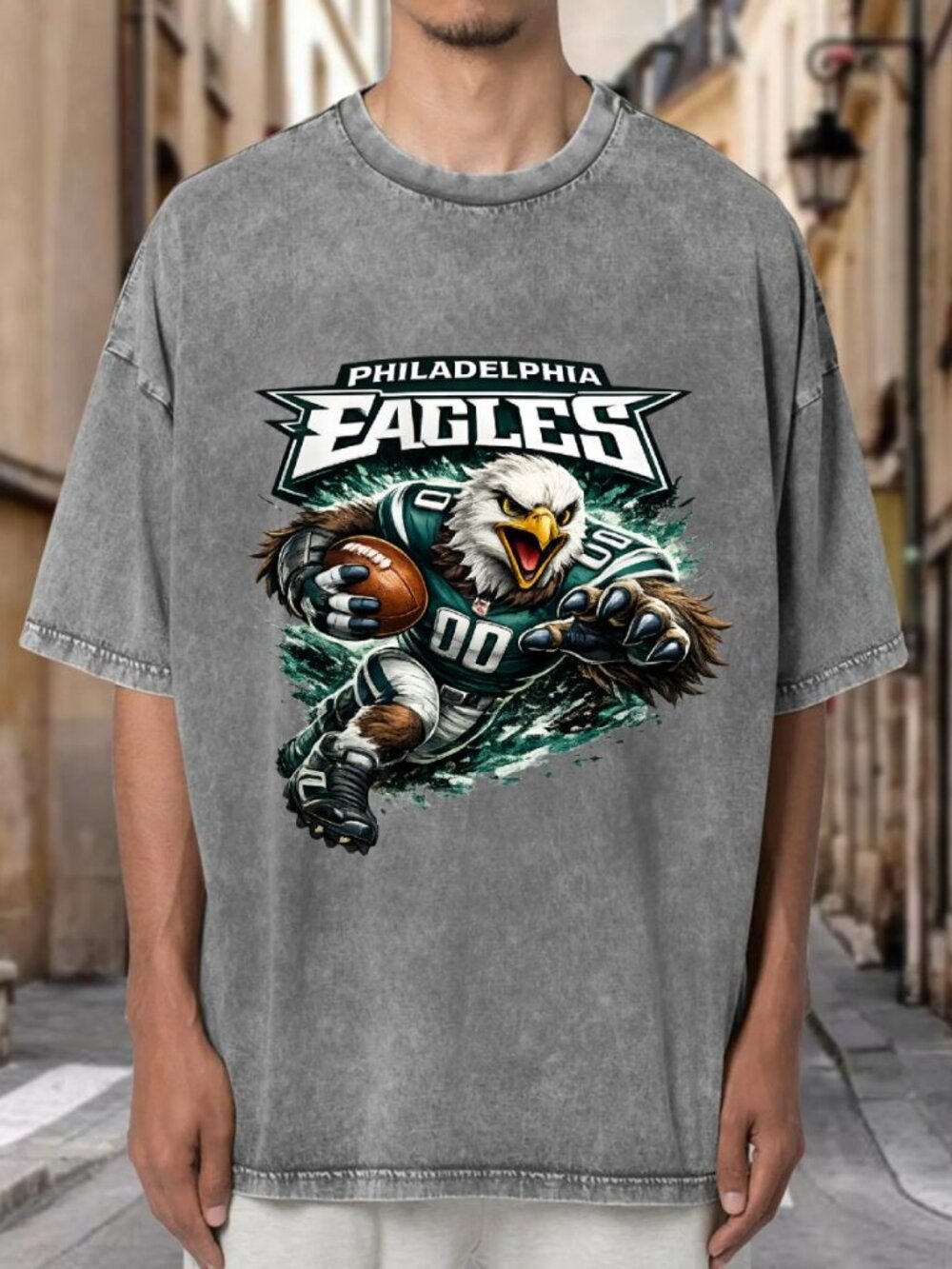 Acid Wash Philadelphia Eagles Mascot Football Oversized Unisex Tee TCRI454K5Q02